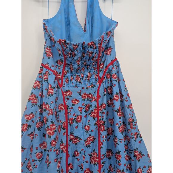 NWT Anthropologie Halter V-Neck Fit & Flare Midi Dress Sz XL Blue Floral #8E513 - Picture 6 of 11